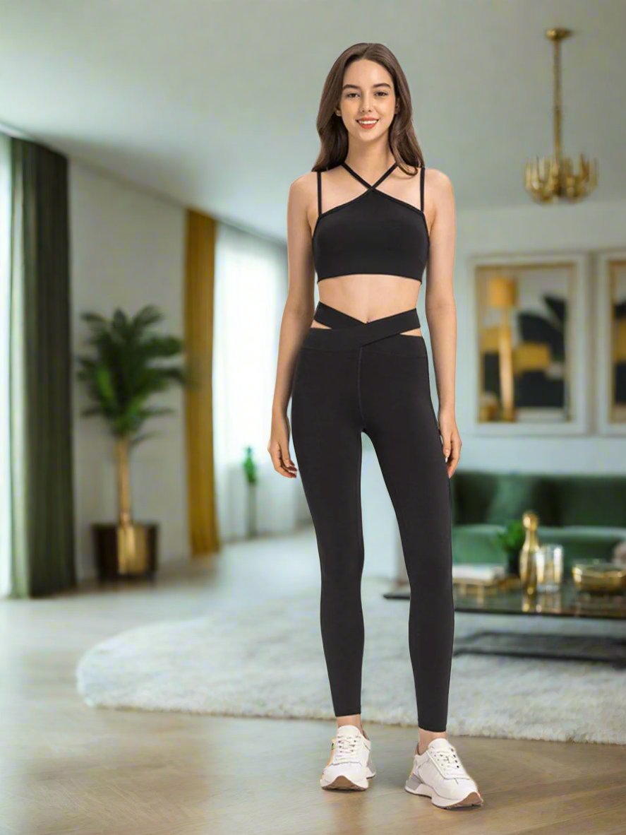 Crisscross cutout waistband leggings