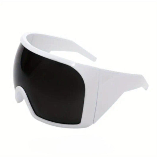 White frame oversized shielded fashion sunglasses for outdoor sports