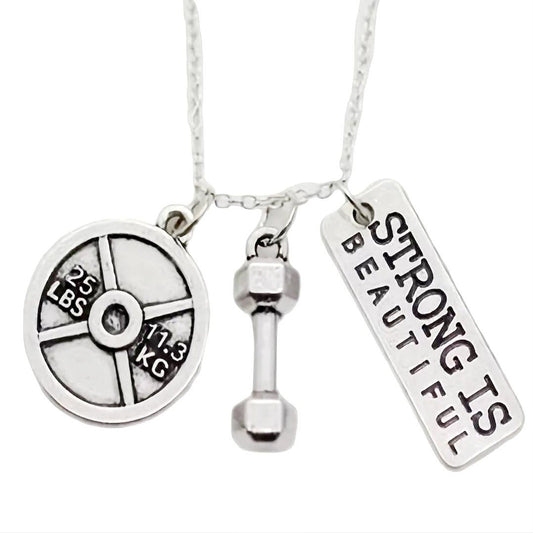 'Strong is Beautiful' charm necklace with 45lb weight plate - the perfect gift for fit girls!